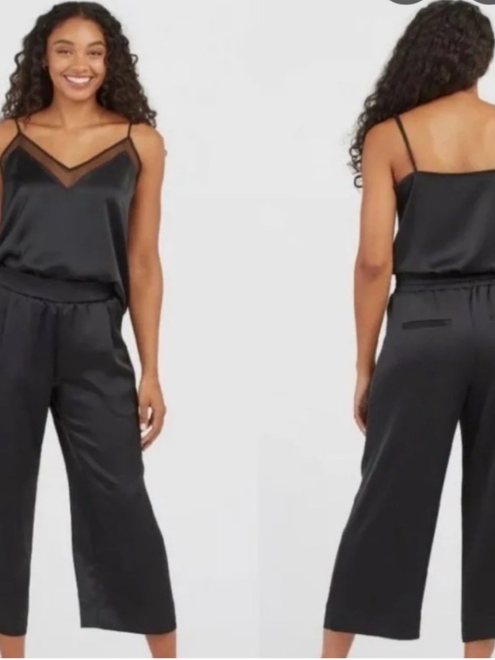 SPANX Black Satin Cropped Wide-Leg Pants